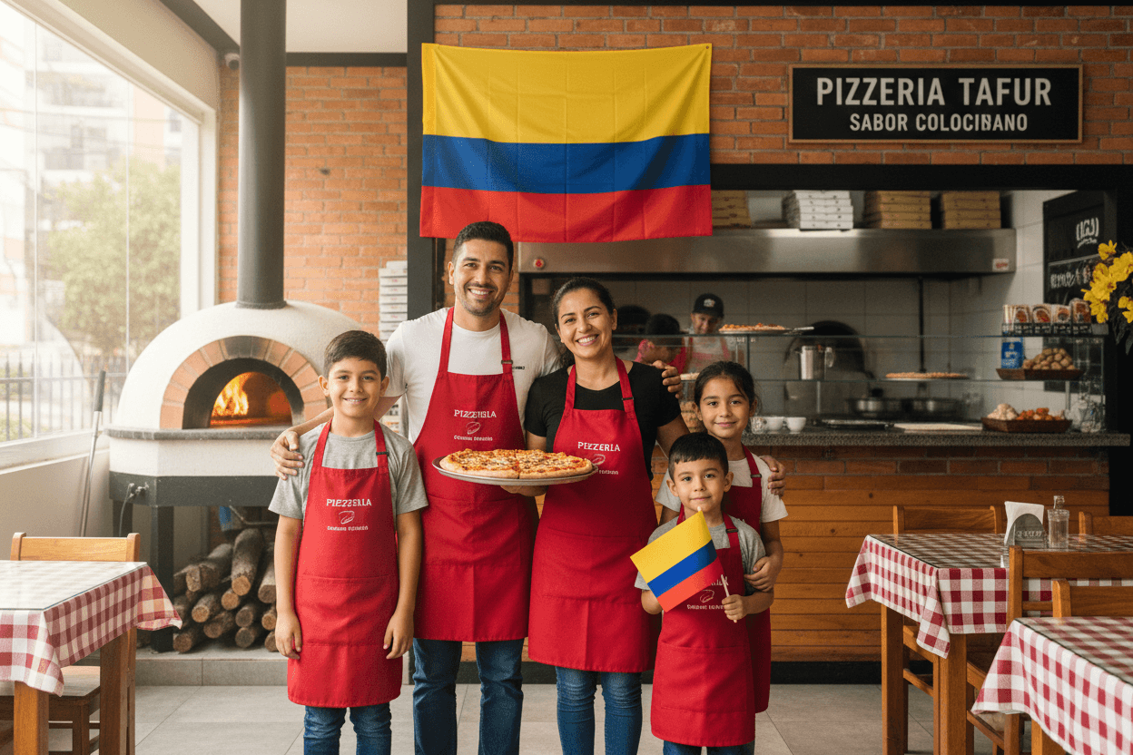 The Tafur family in their pizzeria